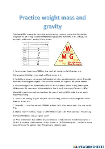 Weight mass and gravity