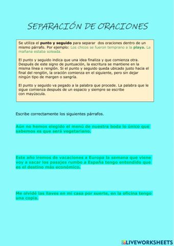 Separación de oraciones.