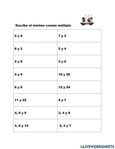 Escribe mínimo común múltiplo
