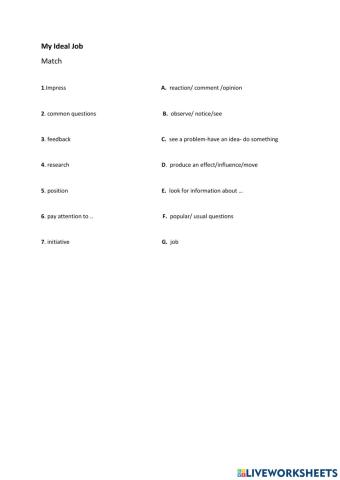 My Ideal Job - Vocab match