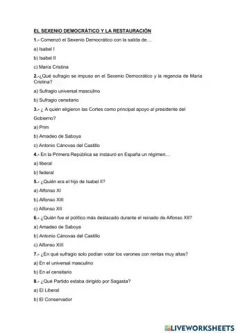 El sexenio democrático y la restauración
