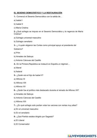 El sexenio democrático y la restauración