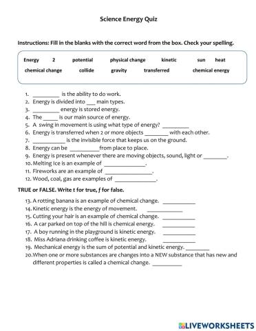 Science Energy Quiz