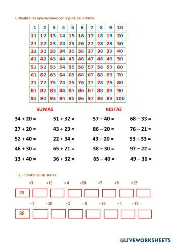 Sumas  con tabla numérica