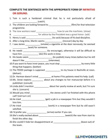 Advanced gerunds and infinitives
