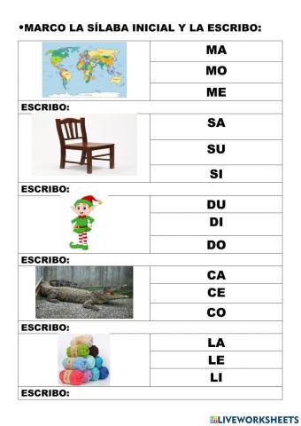 Marco la sílaba inicial y la escribo