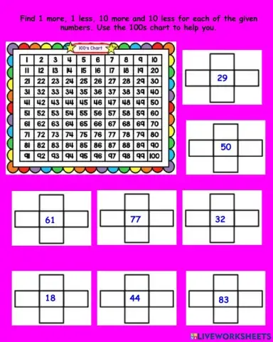 1 more, 1 less, 10 more, 10 less