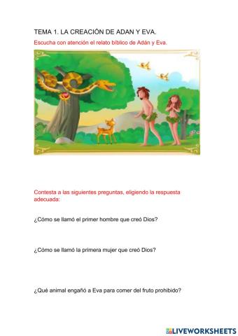 LA CREACIÓN DE ADÁN Y EVA. 2º E.P