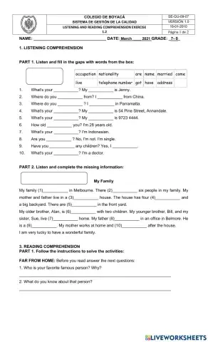 Listening and reading practice