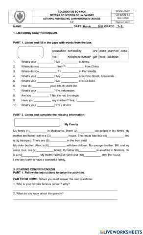 Listening and reading practice