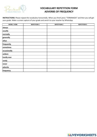 Vocabulary repetition form - adverbs of frequency
