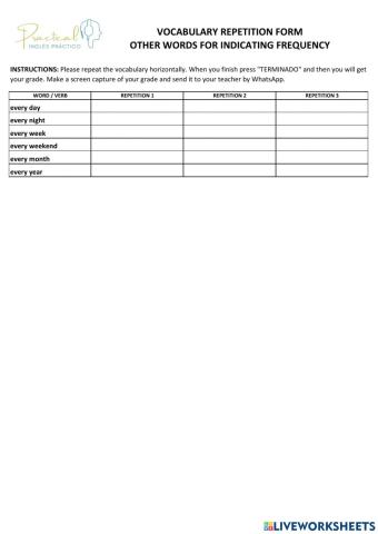Vocabulary repetition form - other words