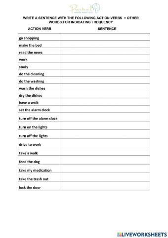 Write a sentence with the action verb - 3