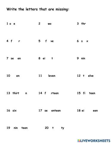 Numbers from 1 to 20