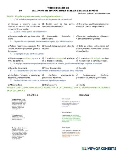 Examen bloque 2 secundaria