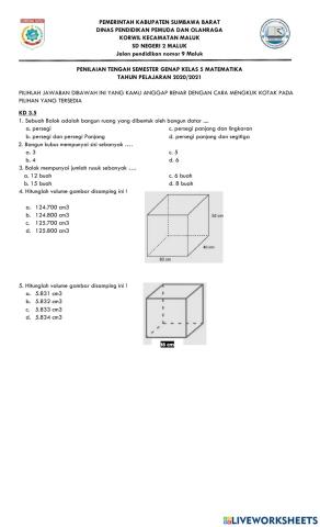 Pts matematika 1 kd 3.5 kelas 5