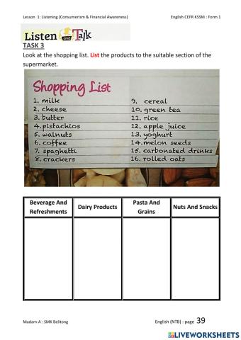 Cefr Form 1: Lesson 1 (Listening) Task 3-NTB-page 39