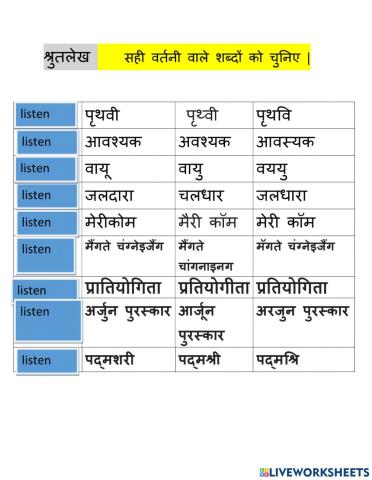 श्रुतलेख -कक्षा -५ 