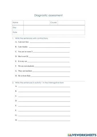 Beginners A1 Diagnostic assessment
