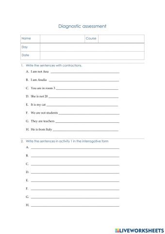 Beginners A1 Diagnostic assessment
