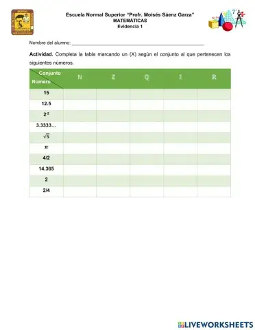 Evidencia 1 Conjunto de números