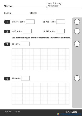 Year 3 Spring 1 Arithmetic test