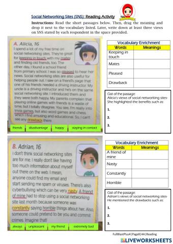 Social Networking Sites (Reading Activity)