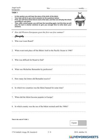 Matura B1 listening short answers