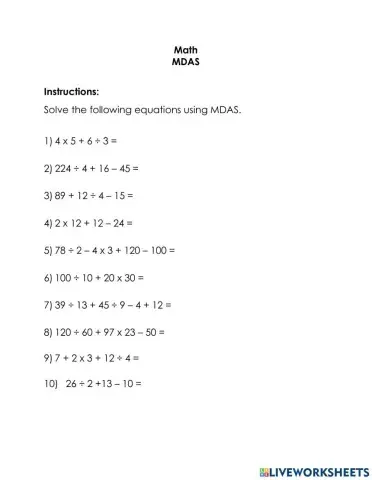 Order of Operations - MDAS