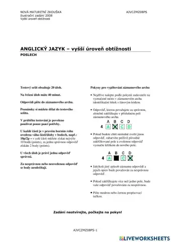 Maturita listening higher level 2008 Czech Republic