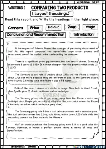 Writing a report comparing two products