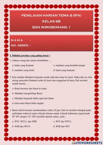 Latihan soal IPA Tata Surya