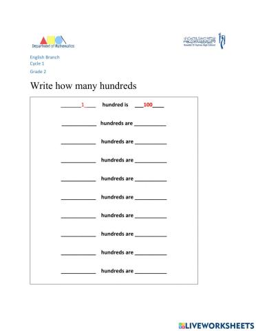 Count by hundreds booklet p. 19