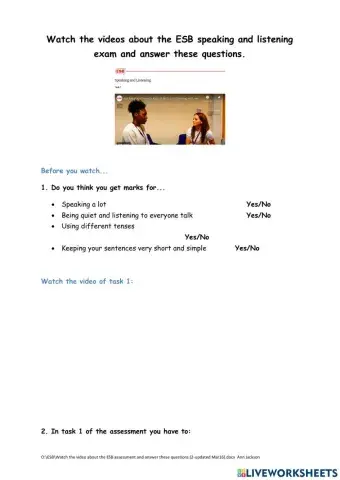 ESB E3 Speaking and Listening Exam