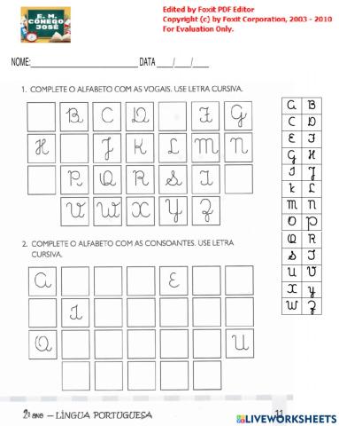 Arraste as letras cursivas
