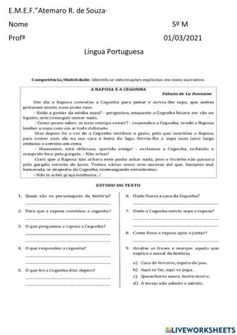 Fábula- A raposa e a cegonha