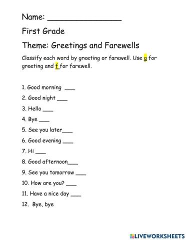 Greetings and Farewells