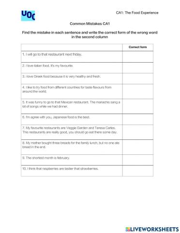 CA1: The Food Experience