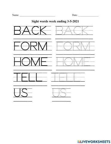 Sight words week ending 3-5-2021