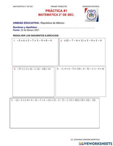 Oeraciones combinadas suma y resta de enteros