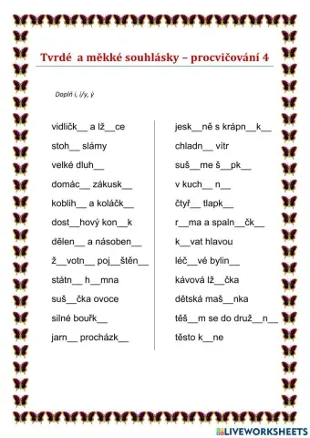 Tvrdé a měkké souhlásky - procvičování 4