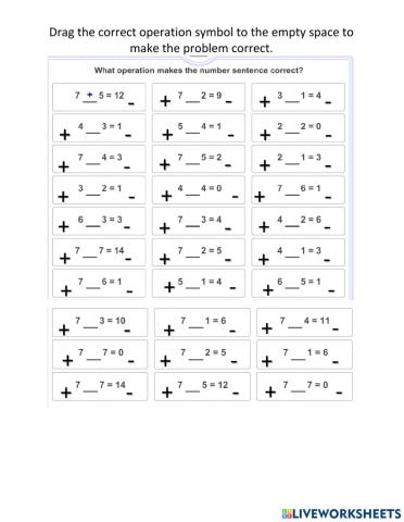 Missing Math Operations (Add-Subtract 7s)