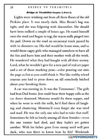 Reading - Bridge to Terabithia (Chapter 2.2)