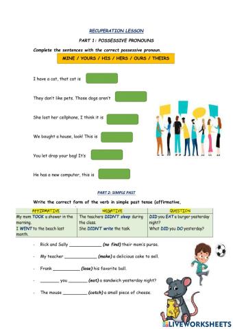 Possessive pronouns and simple past