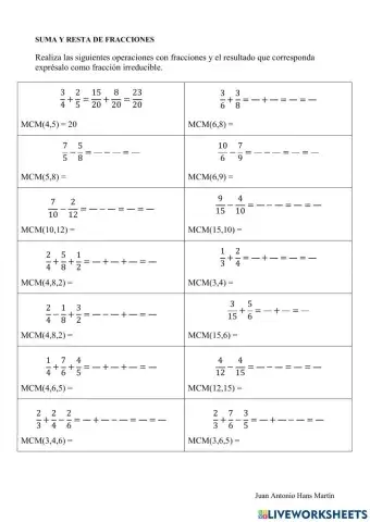 Sumas y restas de fracciones