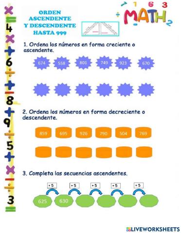 Los números ascendentes y descendentes