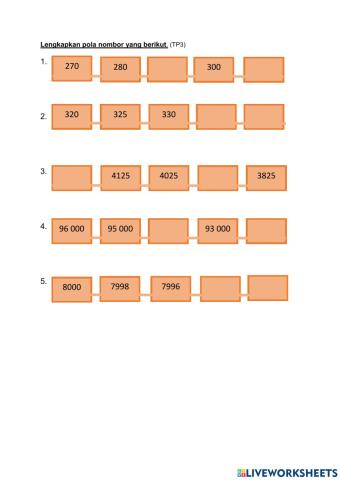 Lembaran kerja pola nombor tahun 4