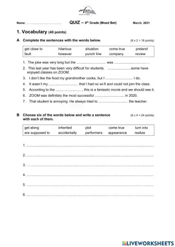 Quiz - Keep Thinking - Unit 2 (Moed Bet)