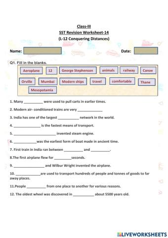 Revision Worksheet (Conquering Distances)