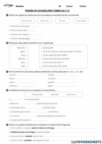 Prueba vocabulario 2ºT